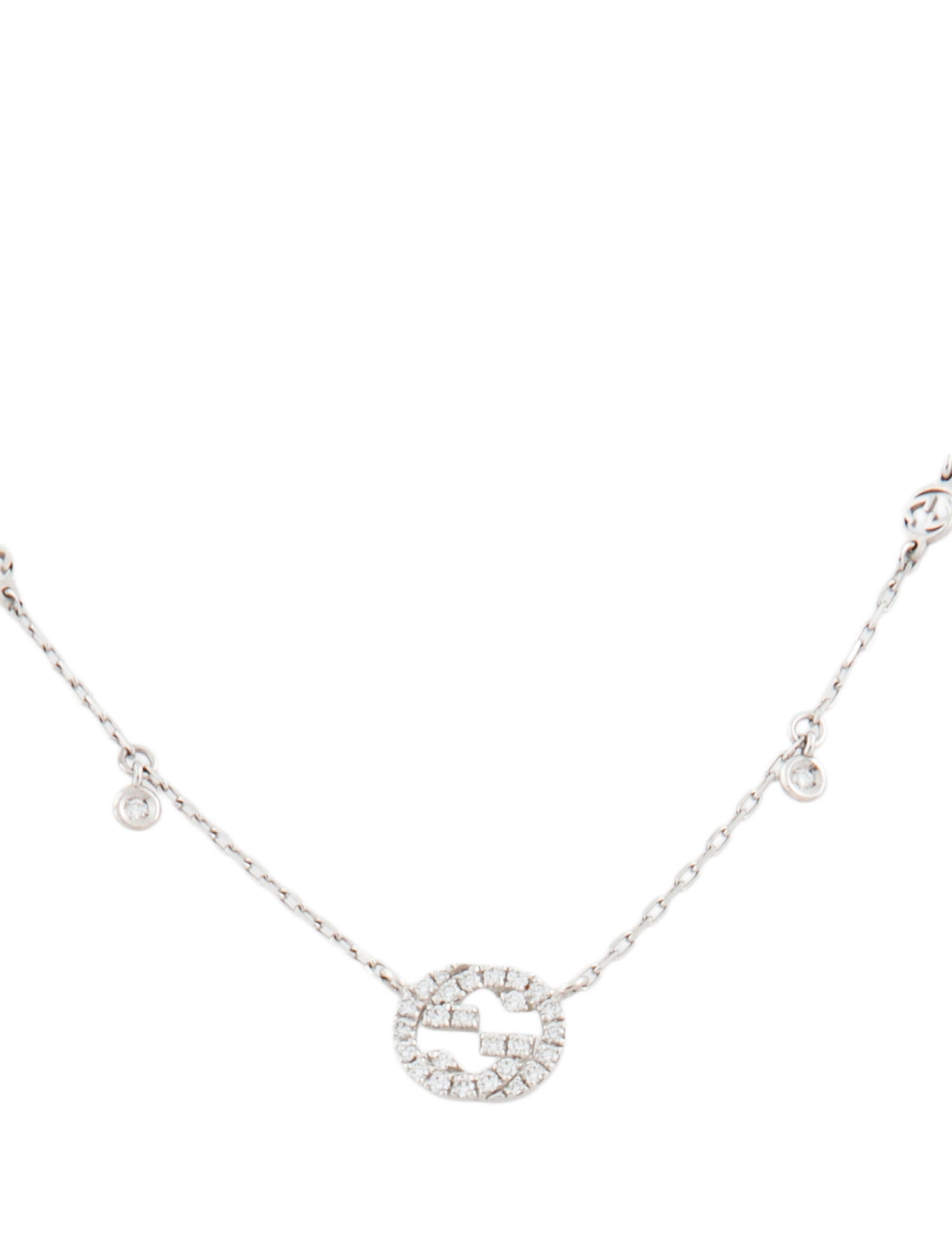 Gucci 18K Diamond Interlocking Station Necklace